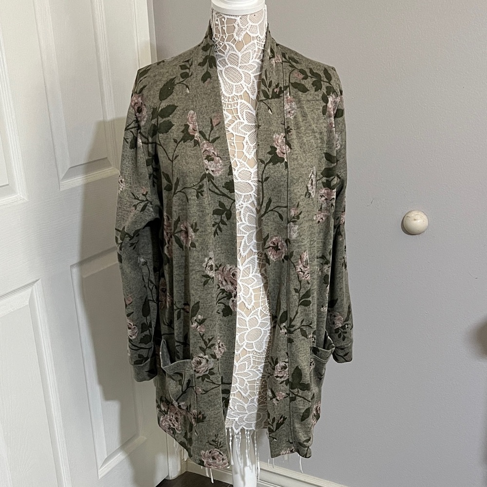 Lane Bryant Floral Cardigan - Green and Pink